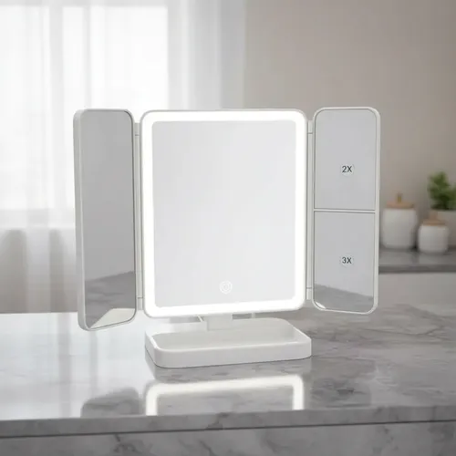 Espejo Con Aumento Y Luz Led 3 Tonos Para Maquillaje
