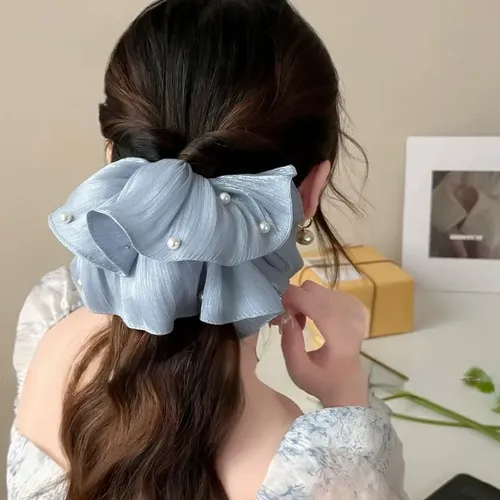 Scrunchie De Seda Con Perlas Para Cabello Gomita Elástica