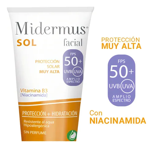 Midermus Sol Protector Solar Con Vitamina B3 Fps50 X 70 G
