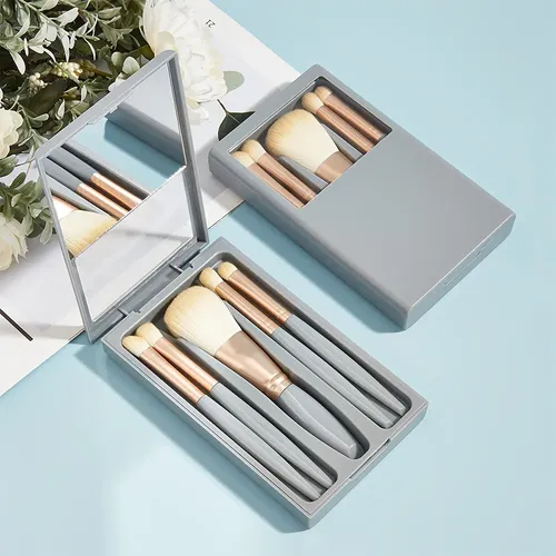 Kit De 5 Brochas De Maquillaje Con Espejo Portátil