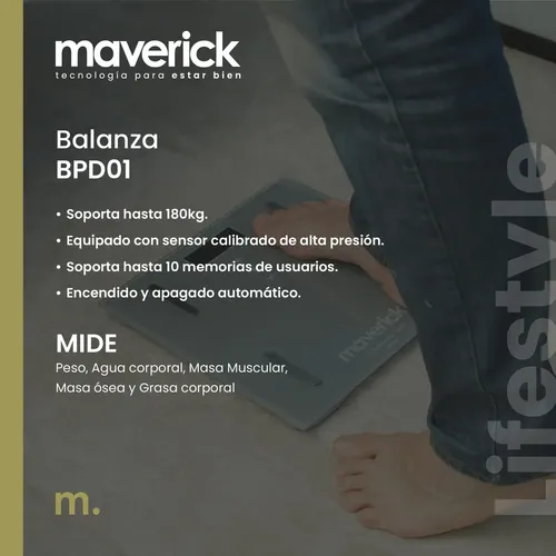 Balanza Personal Maverick Grasa Corporal Bpd01 Gris