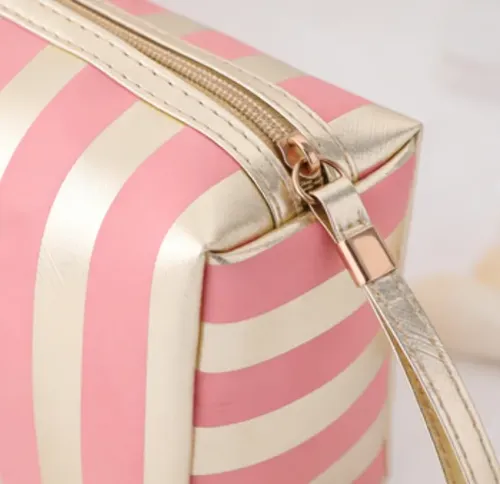 Bolsa De Maquillaje A Rayas, Bolsa De Mano For Mujer Rosa