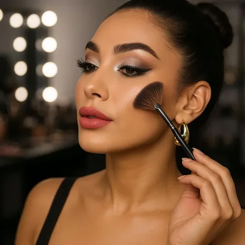 Brocha Abanico Glamory N19 Maquillaje Profesional Color Negro