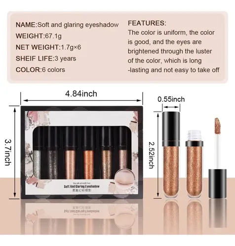 Paleta De Sombras Líquidas Glitter En 6 Colores Evpct
