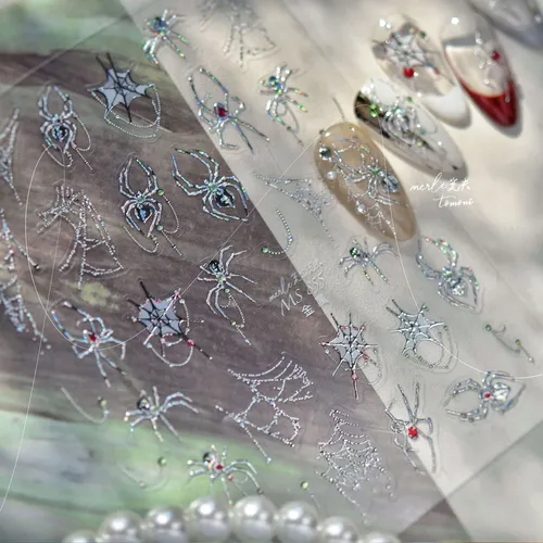 Adhesivos De Uñas: Araña Plata Oro De Alta Gama