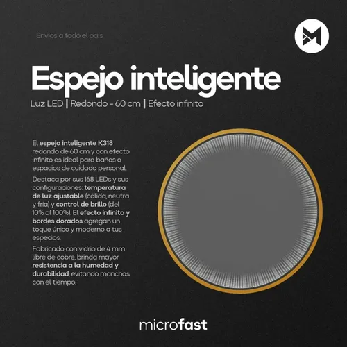 Espejo Luz Led Touch/táctil Inteligente Efecto Infinito 3d Deco Premium Fría/cálida/neutra Redondo 60cm Regulación De Brillo