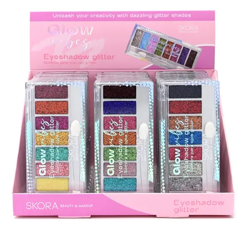Caja De 24 Paletas Sombras Glitter De Ojos Glow Vibes Skora