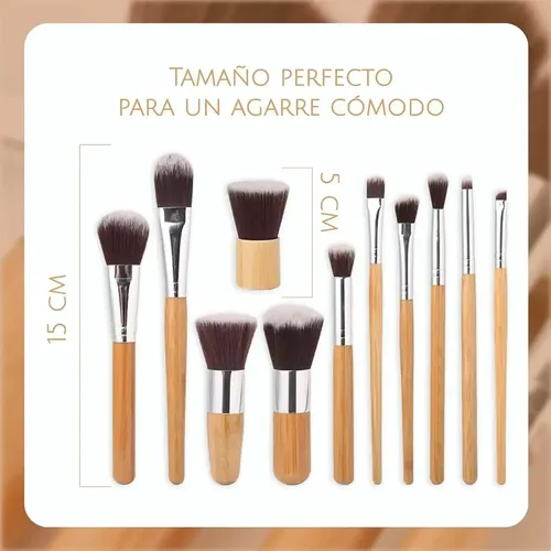 Set 11 Brochas Maquillaje Profesional Mango Bambú Marrón