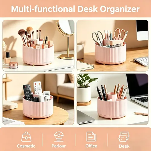 Organizador Giratorio 360 Maquillaje Y Pinceles Rosa