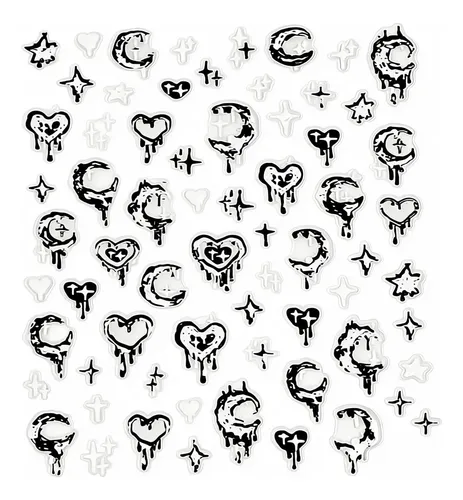 Stickers 5d Relieve Deco Uñas – Goticos Corazones Lunas