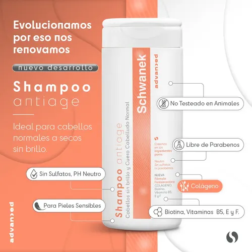 Shampoo Schwanek Antiage Advanced Sin Sulfatos Con Colageno