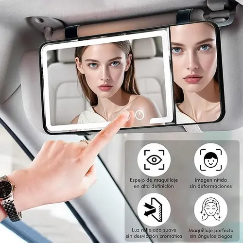 Espejo Maquillaje Auto Con Correa 70 Led Aumento 3 Veces