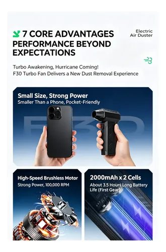 Plumero De Aire Portátil Recargable Con Turboventilador Mult Negro
