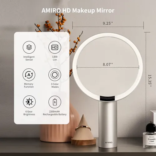 Espejo De Maquillaje Amiro De 9  Con Luz, Sensor Y Control T