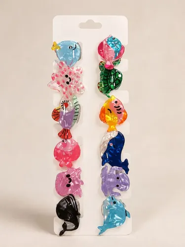 Set X12 Broches Pelo Nena Animales Marinos Kawaii