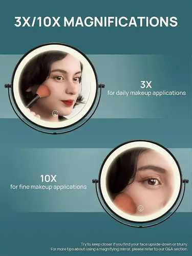 Espejo De Maquillaje Con Aumento De 10 Aumentos Con Luz, 8 P