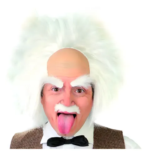 Peluca De Cientifico Loco Einstein Con Bigote Cejas Disfraz Color Blanco