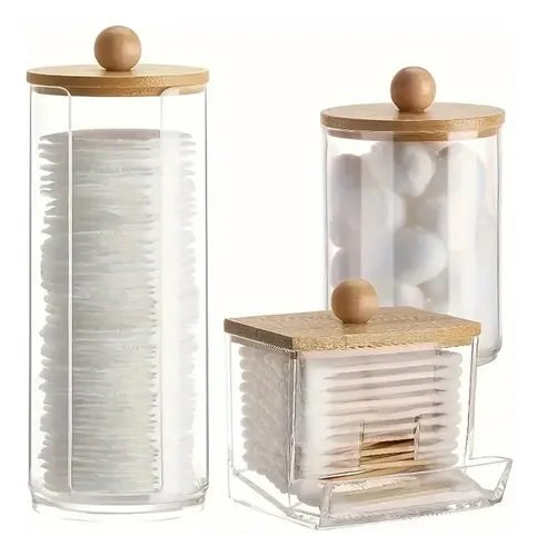 Organizador Cosméticos Maquillaje Acrílico Tapa Bambú 7x18cm