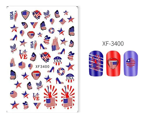 2 Nuevas Pegatinas De Arte De Uñas Con Bandera Americana
