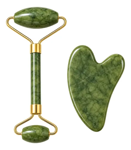 Rodillo Facial Jade Y Piedra Gua Sha Masajeador Set Roller