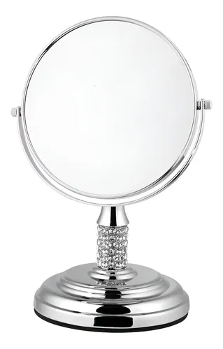 Espejo Para Maquillaje Aumento X3 Doble Faz Metal Strass 8cm