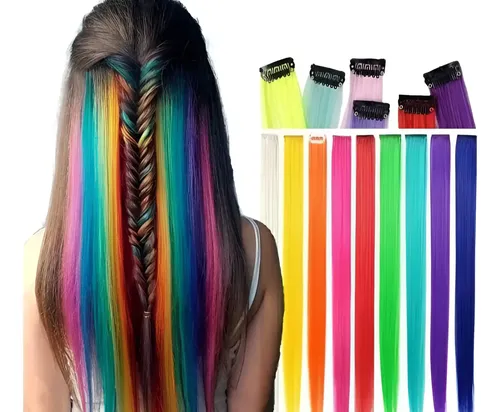 Combo X12 De Tiras De Pelo Sintetico Colores Fantasiaaplique