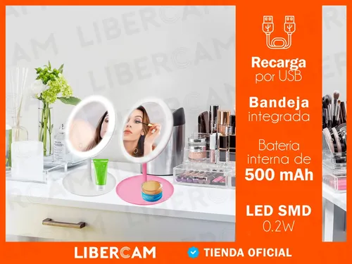 Espejo Doble Aumento 360° Luz Led  Maquillaje Carga Usb
