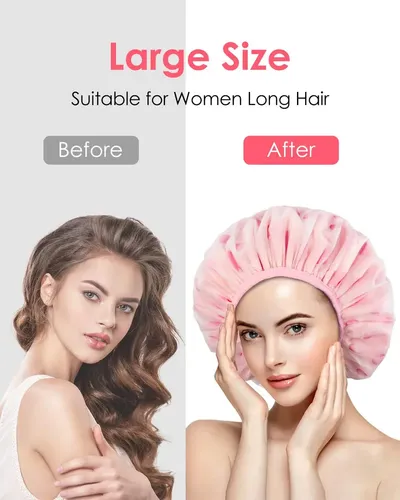 Auban Gorro De Ducha, Gorro De Ducha Para Mujer, Forro De Tela De Rizo Eva, Exterior, Reutilizable, Doble Capa, Impermeable, Gorro De Pelo De Baño Grande Para Todas Las Longitudes De Cabello (rosa)