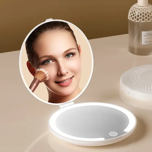 Espejo De Maquillaje Led, Espejo Compacto Plegable Y Portáti