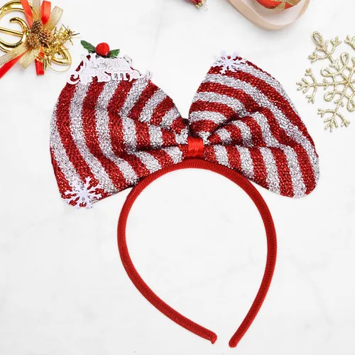 Diadema Con Lazo Navideño, Raya Roja Y Blanca