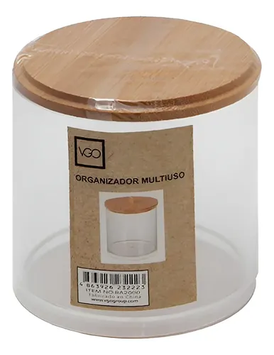 Organizador Dispenser Discos Algodón Maquillaje VGO Acrílico Tapa Bambu