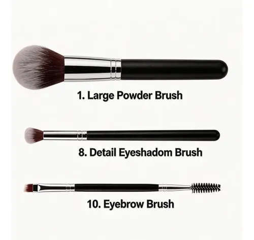 Juego De 10 Brochas De Maquillaje Y 2 Esponjas De Maquillaje