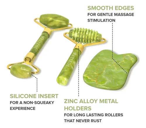 Set Masajeador Facial Jade Roller Y Gua Sha Antiedad