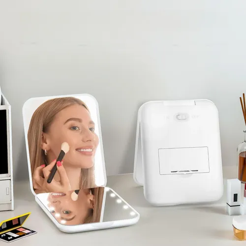 Espejo Maquillaje Led Portátil Plegable De Mano