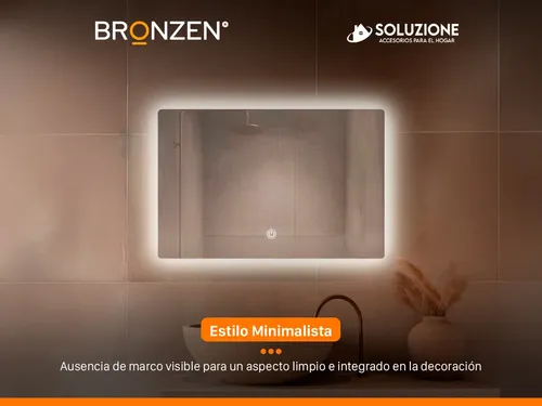 Espejo Luz Led Trasera Horizontal Rectangular 80 X 60 Cm