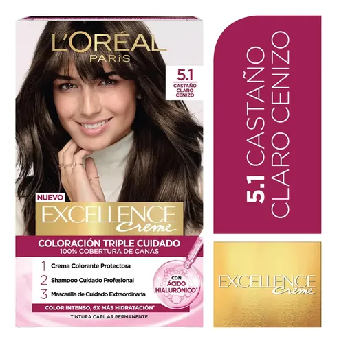 Kit Tintura Excellence Creme Tono Tono 5.1 Castaño Claro Ceniza