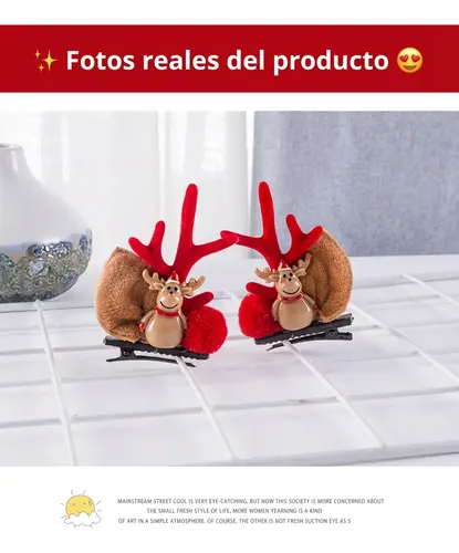Vincha Cuernitos Reno Hebillas Navideñas Para Cabello Acesso