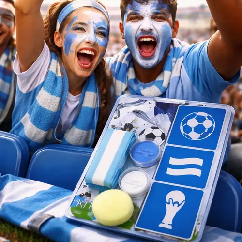 Kit Maquillaje Pintafan Argentina 7 Piezas Celeste Blanco Hipoalergénico