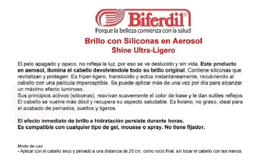 Brillo Ultra Ligero Para Cabello Biferdil C/silicona Aerosol