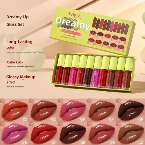 Set De Brillo De Labios Tvlv Dreamy 6008, 10 Colores 6008 Lip Gloss Set