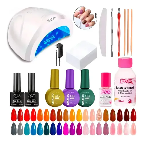 Kit Inicial X16 Cabina 48w Manicura Gel Uñas Semipermanentes