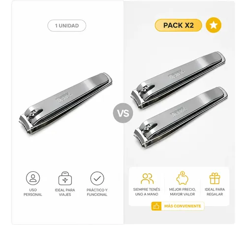 Pack X2 Cortauñas Trim Acero Inoxidable Corte Preciso Kit