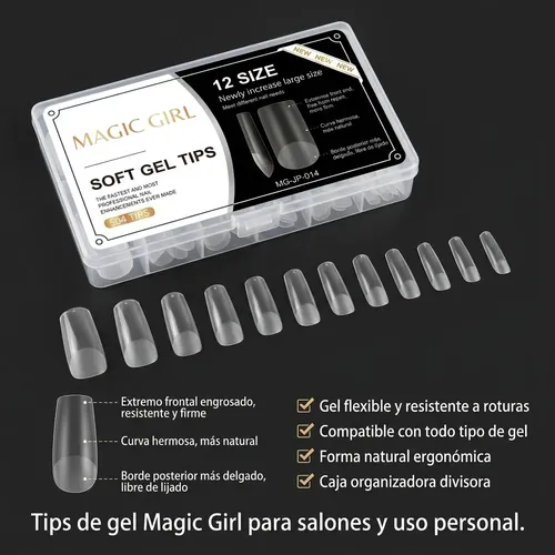 Tips Soft Gel Cuadrado Mate 504 Unidades 12 Tamaños