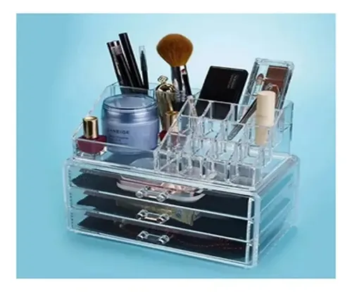 Organizador Acrilico Make Up Con Cajones + Espejo, Grande Transparente