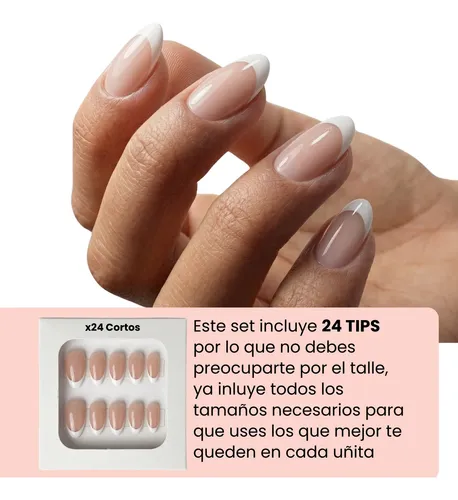 Press On Francesita Almendra Uñas Postizas Autoadhesivas