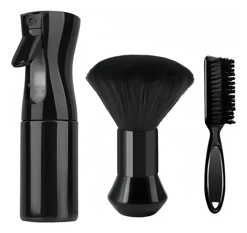 Set Barbero 3 Piezas Brocha Cepillo Y Spray Black