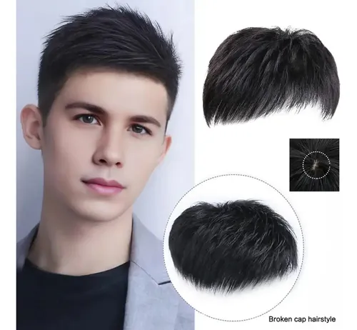 Peluca Corta Lisa Con Flequillo Para Hombre