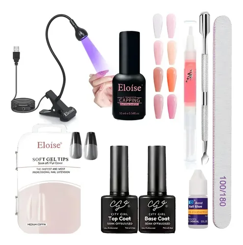 Kit Uñas Esculpidas Set Tips Soft Gel Lámpara Uv Led Esmalte