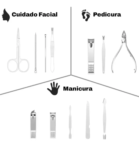 Set Manicura Pedicura 12 Piezas Ergonómico Acero Inoxidable