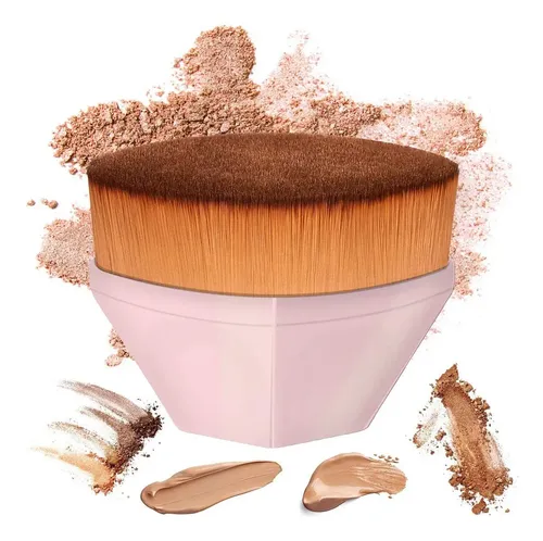 Brocha Kabuki Plana Hexagonal Polvos Crema Base Maquillaje Color Rosa